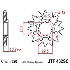 JT JTF432.14SC - Звезда передняя SUZUKI DRZ 400, DR 350, RM 250 (43514JT) (шаг цепи 520) самоочистная