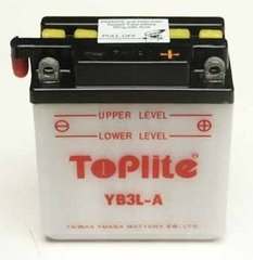 Мотоакумулятор TOPLITE YB3L-A 12V,3Ah,д. 99, ш. 57, в.111, объем 0,25, вес 1,3 кг,без электролита