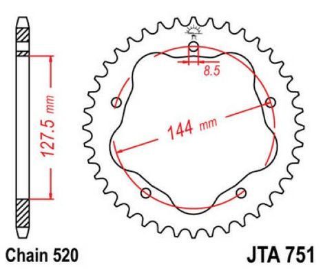 JT JTA751.42 - Звезда задняя легкосплавная (требует адаптера JTA750B) DUCATI 916, MONSTER, STREETFIGHTER 800/848/916 1994-2015