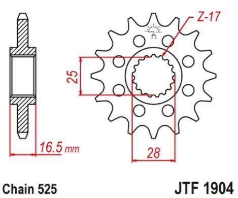 JTF1904,17 Передня зірочка KTM ADVENTURE, DUKE, RC8, SM, SMR, SUPER ADVENTURE, SUPER DUKE, SUPER ENDURO, SUPERMOTO 950-1290 2003-2020