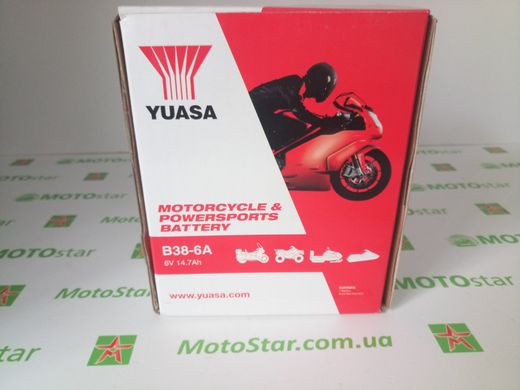 YUASA B38-6A Мото аккумулятор 14.7 А/ч, (-/+), 119х83х161 мм