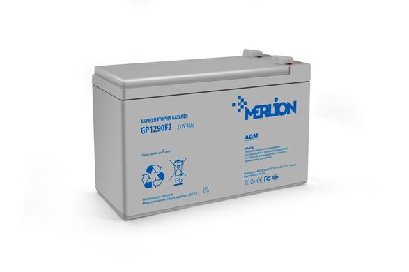 Акумуляторна батарея MERLION AGM GP1290F2 12 V 9 Ah (150 x 65 x95 (100) White Q10, 2,18кг