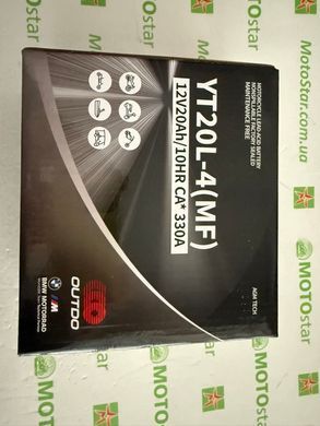 OUTDO YT20L-4 (MF) 12V, 20 A/ч, CA 330 A, (-/+), 175x87x155 мм (YTX20L-BS, YTX20HL-BS)