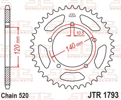 JT JTR1793.43 - Зірка задня TRIUMPH BONNEVILLE, SCRAMBLER, THRUXTON 865 2015-2017