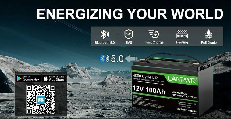 Аккумулятор LanPWR LiFePO4 12V/100AH, 100A (1280W*h) (літій-залізо-фосфатний акумулятор для ДБЖ (UPS))