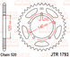 JT JTR1793.43 - Зірка задня TRIUMPH BONNEVILLE, SCRAMBLER, THRUXTON 865 2015-2017