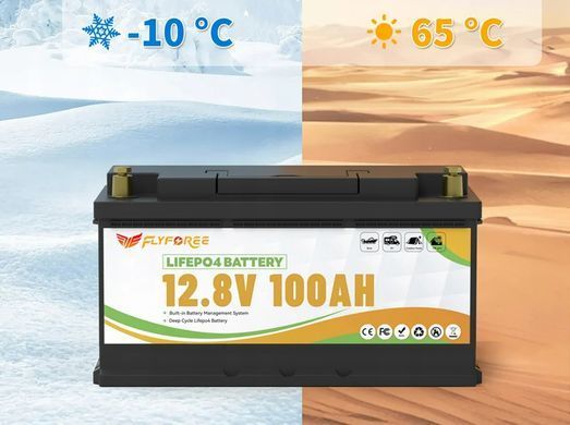 Акумулятор FLYFOREE LiFePO4 12V/100AH (1280W*h), Smart BMS, Bluetooth APP, (літій-залізо-фосфатний акумулятор для ДБЖ (UPS))