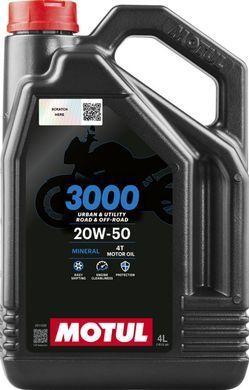 Масло для 4-х тактных двигателей. миниральное MOTUL 837041/3000 4T SAE 20W50 (4л)/104050 = 107319, 4 литра