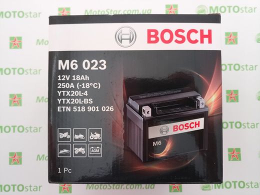 Аккумулятор BOSCH 0092M60230 (YTX20L-BS) 18 А/ч, 250 А, (-/+), 175х87х155 мм