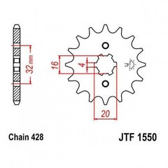 JT JTF1550.14 - Звезда передняя YAMAHA WR 125 R/X 09-11, YZF 125 R 08-11 (цепь 428)