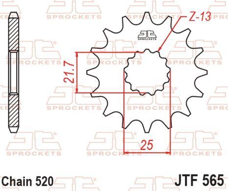 JT JTF565.15 - Звезда передняя KAWASAKI EN, ER, ER-6F, ER-6N, EX, KLE, KLX, KX, W, Z; SUZUKI GS, RGV, SFV, SV; YAMAHA DT, FZ, MT-03, TDR, TT, TZR 250-800 1975-2020