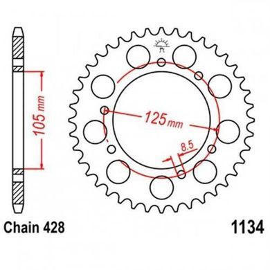 JT JTR1134.48 - Зірка задня DERBI BAJA, CROSS CITY, MULHACEN, R, SENDA, SM, TERRA; MALAGUTI X3M; RIEJU MARATHON, RS-3, SMX, TANGO; YAMAHA XT 125 2004-2015