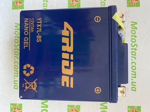 Аккумулятор Bajaj Boxer YTX7L-BS 4RIDE Nano GEL 12В 7Ah 120А P+ 113x69x130мм, вес 2,42кг