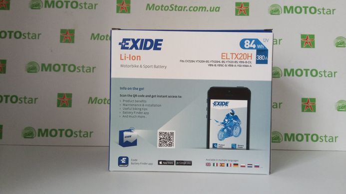 ELTX20H - EXIDE - 84WH / 380A 12V L + / Акумулятор LI-ION, вага 1,3кг