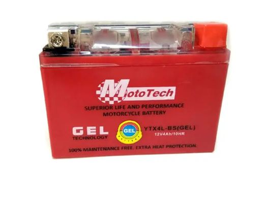 Акумулятор MotoTech YTX4L-BS Gel 12V 4Ah, 50 A, 110x68x84 мм