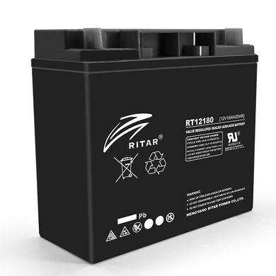 Аккумуляторная батарея AGM RITAR RT12180B, Black Case, 12V 18.0Ah (181х77х167 ) Q4, 5,24кг