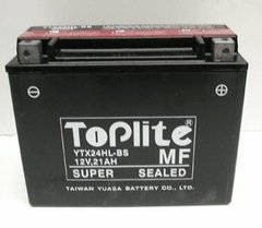 Мотоакумулятор TOPLITE YTX24HL-BS 12V 21Ah, д. 205, ш. 87, ст. 162, електроліт в к-ті, вага 7,9 кг