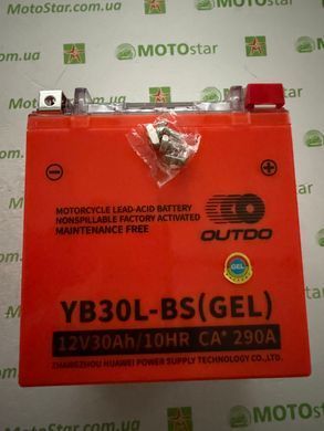 OUTDO YB30L-BS GEL (YTX30L-BS) Аккумулятор 30 А/ч, 290 А, (-/+), 166х126х175 мм