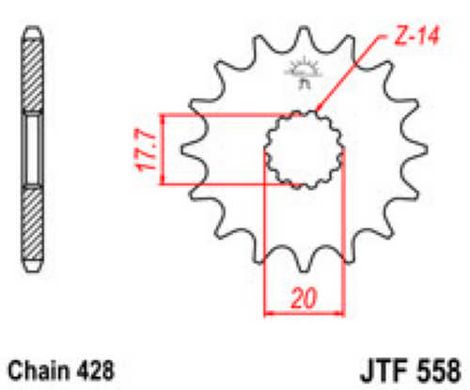 JT JTF558.14 - Звезда передняя DERBI GPR; GILERA SC; KAWASAKI Z; YAMAHA DT, TDR, TZR, XVS, YZ 80-250 1988-2020