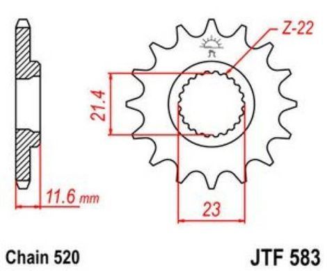 JT JTF583.14 - Зірка передня YAMAHA TT, TT-R 250 1993-2006