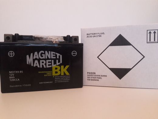 MOTX9-BS (YTX9-BS) Magneti Marelli Аккумулятор 8 Ah, 120A, 12V, (+/-), 150x87x105 мм