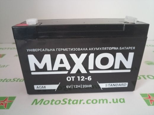 Промышленный аккумулятор MAXION OT12-6 AGM 6V 12Ah L+ (левый +) 6-12