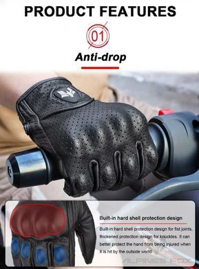 Мотопальчатки із захистом овеча шкіра ALPINES FOX Розмір L, L, Black