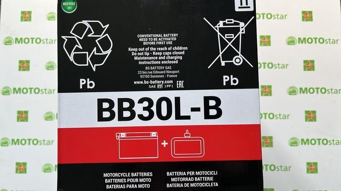 Акумулятор BS BB30L-B (YB30L-B) 12V, 30Ah, 300A, 168X132X176 мм