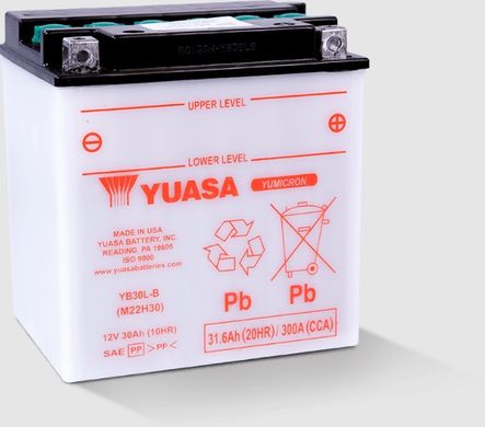 YUASA YB30L-B Акумулятор 30 А/ч, 300 А, (-/+), 168x132x176 мм