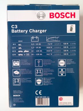 Зарядний пристрiй Bosch Charger Automatic Charger C3 6V/12V 120Ah 0 189 999 03M