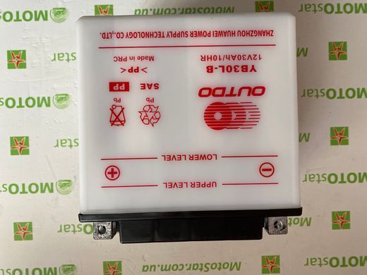Аккумулятор кислотный YB30L-B OUTDO 30 Аh, 300 А, (-/+), 168x132x176 мм