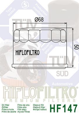 HIFLO HF147 - Фильтр масляный KYMCO MXU, MYROAD, UXV, XCITING; YAMAHA FZS, XP, XVS, YFM 300-1300