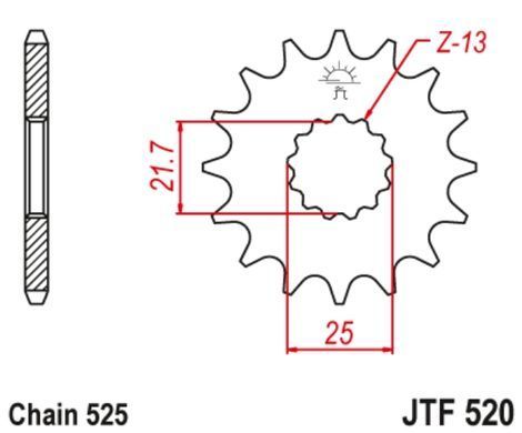 JTF520,16 Передня зірочка CAGIVA NAVIGATOR, RAPTOR, V-RAPTOR; HYOSUNG COMET, GT; KAWASAKI W, ZR, ZR-7, ZX-7R, ZX-7RR; SUZUKI DL, GSF, GSR, GSX 98-1050 1991-2020