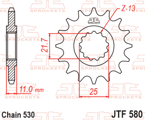 JTF580,15 Передня зірочка YAMAHA FZ, FZ6, FZR, FZX, GTS, YZF, YZF-R6 600-1000 1985-2020