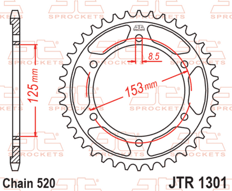 Зірка задня JT JTR1301.40 &mdash; 40 зубці, ланцюг 520, Honda CRF300 L/LA / Rally '21-26