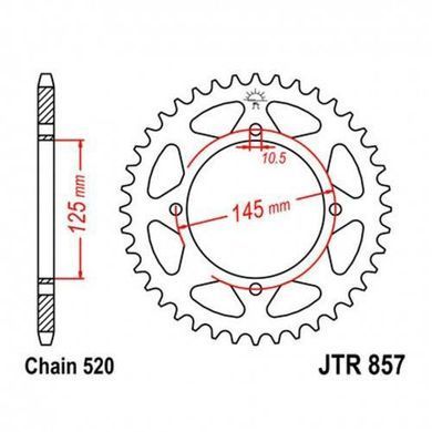 JT JTR857.45 - Зірка задня MZ/MUZ BAGHIRA, MASTIFF; YAMAHA XT, XTZ, XV 125-660 1982-2020