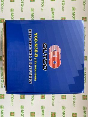 Акумулятор Outdo Y60-N30-B +/-, 12V 30Ah, кислотний 187x130x170 мм