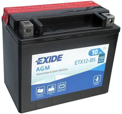 EXIDE ETX12-BS / YTX12-BS Акумулятор 10 А/ч, 150 А (+/-), 150х87х130 мм