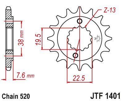 JTF1401,13 Звезда передняя KAWASAKI KFX, KSF; SUZUKI LT-R, LT-Z 400/450 2002-2016