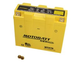 Гелевий акумулятор Motobatt MTX7D GEL, 7Аh, 110 A, (+/-), 149x60x129 мм, вага 2,44кг