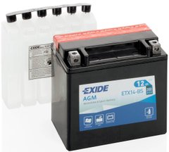 EXIDE ETX14-BS / YTX14-BS Акумулятор 12 А/ч, 200 А, (+/-), 150х87х147 мм, вага 4,6кг