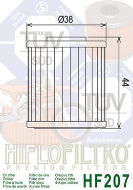 HIFLO HF207 = HF207RC - Фильтр масляный BETA EVO, REV; KAWASAKI KX; SUZUKI FL, RM-X, RM-Z 125-450 2004-2021