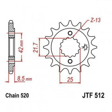 JT JTF512.14 - Зірка передня KAWASAKI BJ, EN, ER, EX, GPX, GPZ, KLE, Z, ZR, ZX, ZX-4, ZXR; SUZUKI RG; YAMAHA YZF 250-600 1984-2009