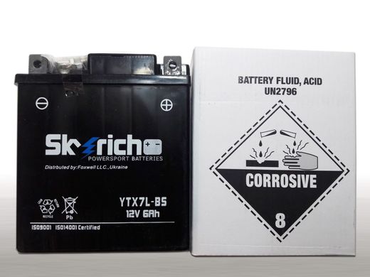 Аккумулятор Skyrich YTX7L-BS 12V, 6 Ah, 85 А, (-/+), 112x70x130 мм, вага 1,81кг