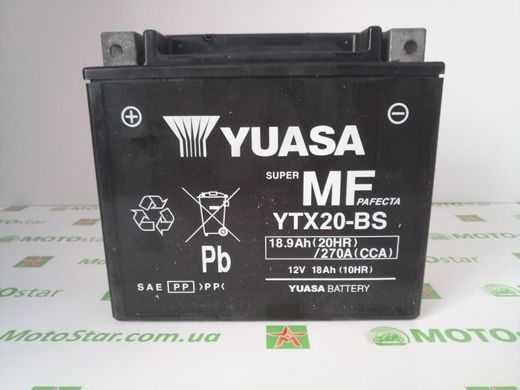 YUASA YTX20-BS Мото аккумулятор 18 А/ч, 270 А, (+/-), 175х87х155 мм