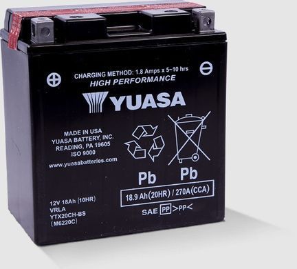 YUASA YTX20CH-BS Акумулятор 18 А/ч, 270 А, (+/-), 150х87х161 мм