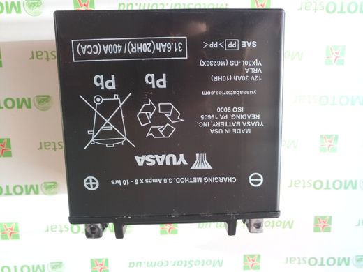 YUASA YIX30L-BS Мото аккумулятор 30 А/ч, 385 А, (-/+), 166х126х175 мм