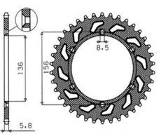 SS 1-3631-43 - Звезда задняя (JTR822.43) BETAMOTOR RR, RR ENDURO; CAGIVA WMX; GAS GAS EC, ENDURO, MC, SM; HUSQVARNA CR, SM, SMR, SMS, TC, TE, TXC, WR, WR/E 125-630 1978-2015