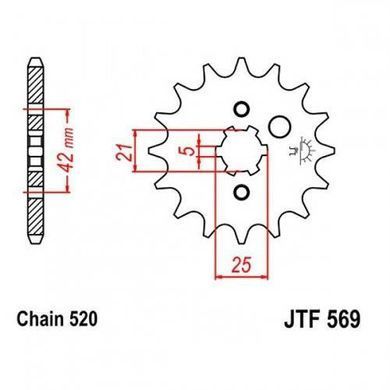 JT JTF569.14 - Зірка передня KAWASAKI KDX, KL, KLX, KV, KX, KXF, KZ, Z; YAMAHA DT, IT, RD, RZ, SR, TT, TY, WR, XT, XV, YFA, YFM, YFZ, YTZ, YZ 125-500 1975-2020