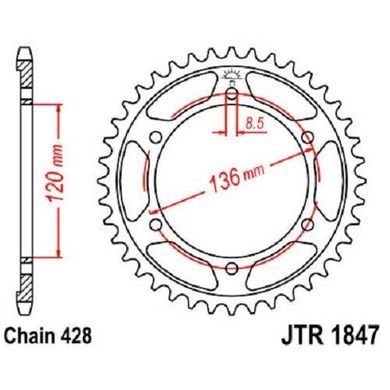 JT JTR1847.46 - Зірка задня YAMAHA FZR, SRX, TDR, TZR, XT 80-600 1988-2018